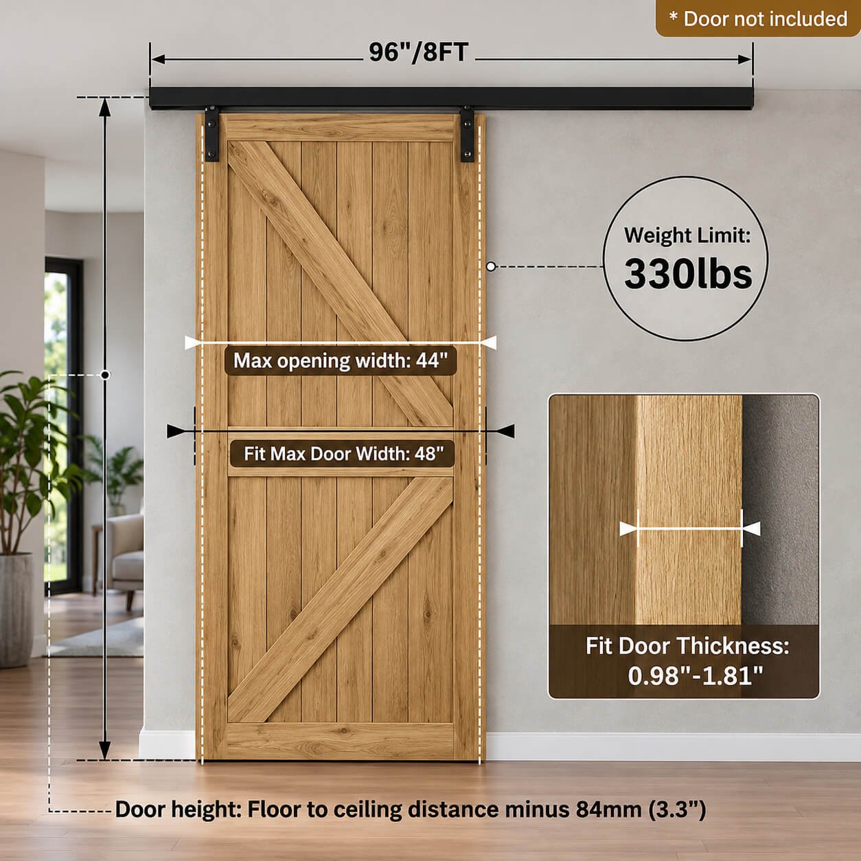 Ceiling Mount Box Rail Sliding Barn Door Hardware Kit – Black - Image 2