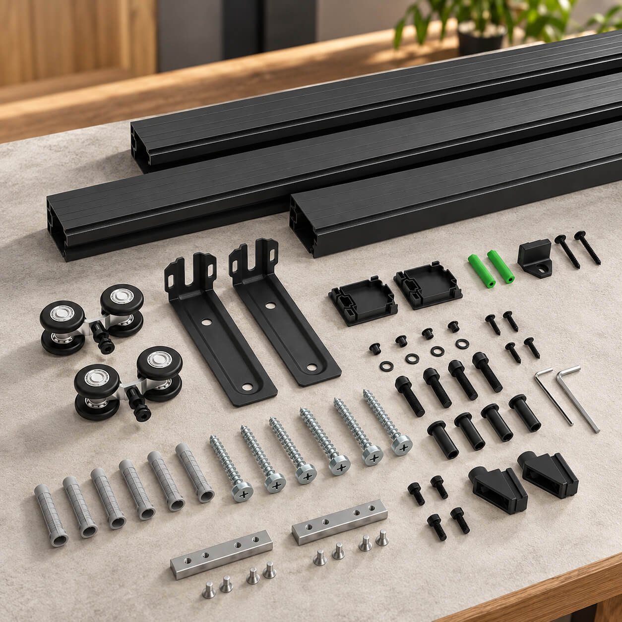 Ceiling Mount Box Rail Sliding Barn Door Hardware Kit – Black - Image 3