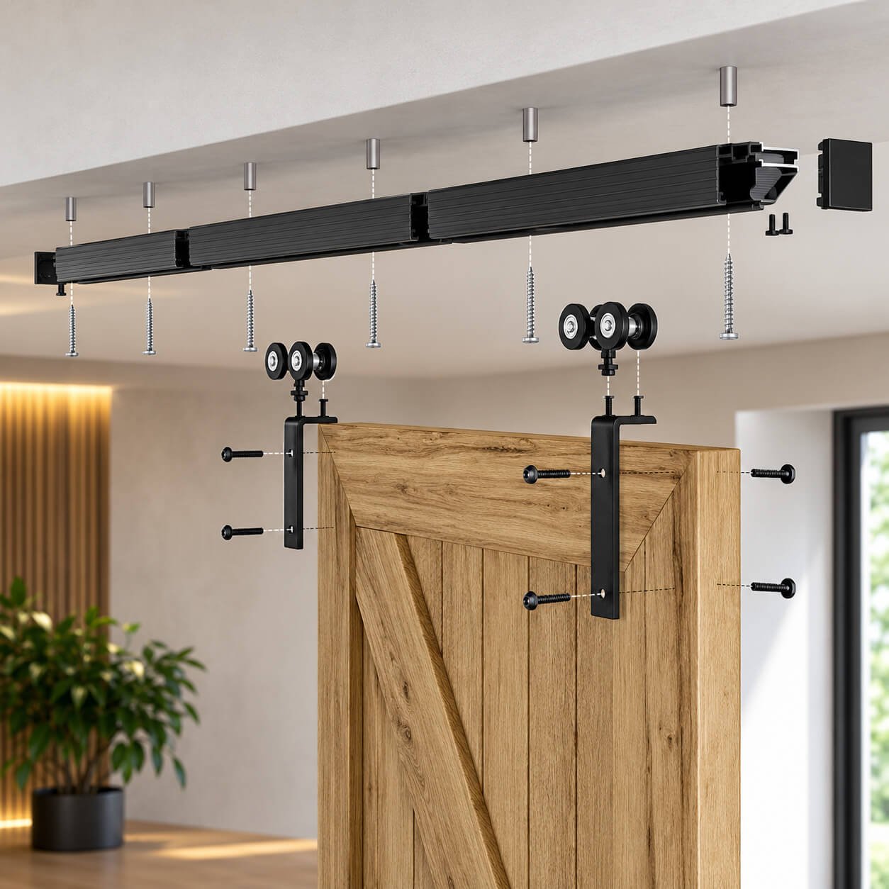 Ceiling Mount Box Rail Sliding Barn Door Hardware Kit – Black - Image 4