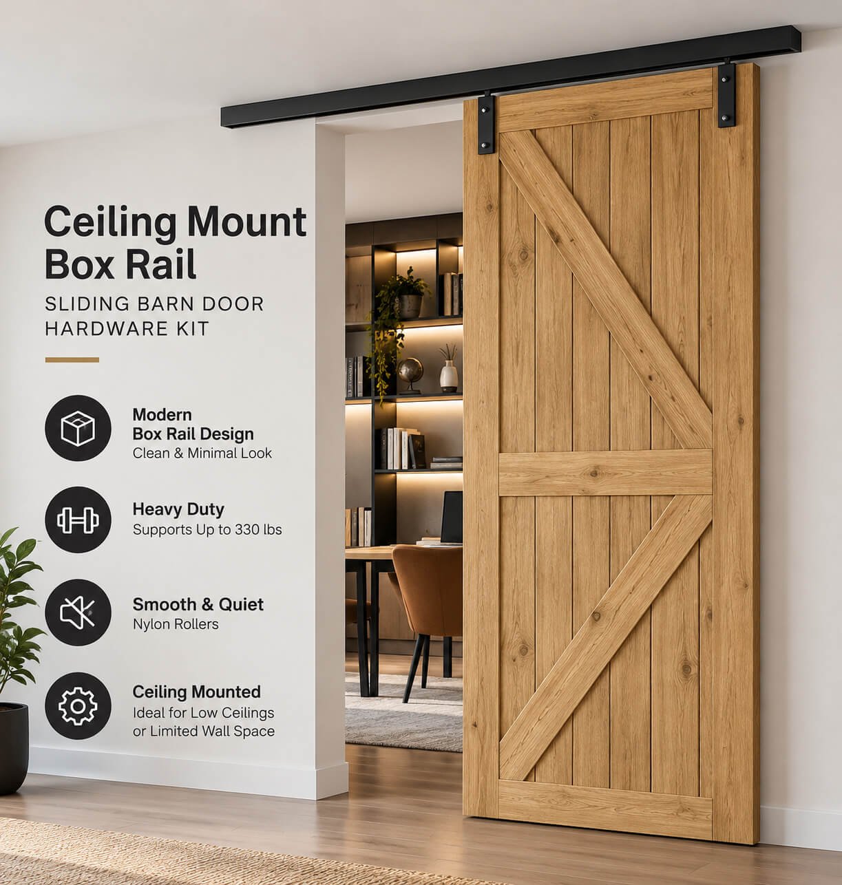 Ceiling Mount Box Rail Sliding Barn Door Hardware Kit – Black - Image 5